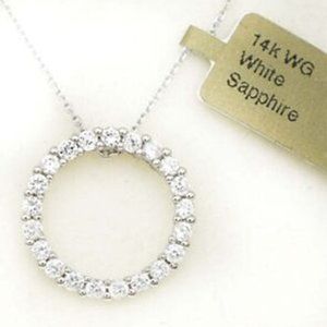 White Sapphire 19mm Circle Of Life Pendant 14k White Gold